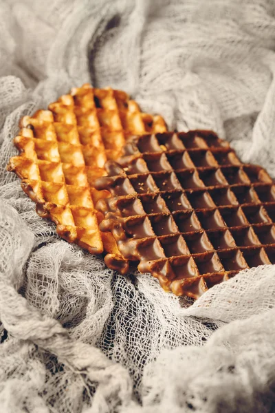 Belgian Waffles with Chocolate Icing — Stock Photo, Image