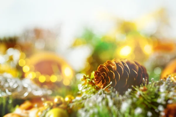 Composición navideña con rama de abeto y conos — Foto de Stock