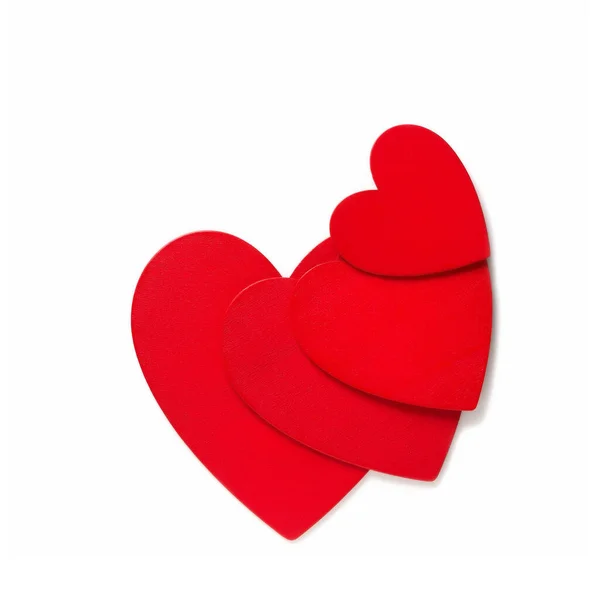 Liebe Symboldekoration Konzept Valentinstag Rot Lackierte Herzen Liegen Einem Stapel — Stockfoto