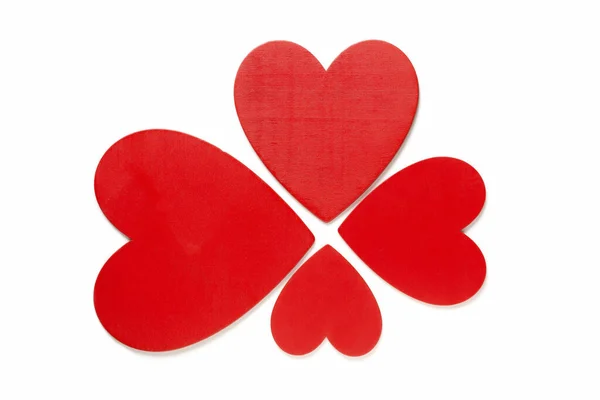 Liebessymbole Valentinstag Rot Bemalte Herzen Auf Weißem Hintergrund Von Oben — Stockfoto