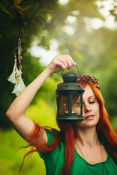 Beautiful red hair girl with deep green eyes — Stock Photo, Image