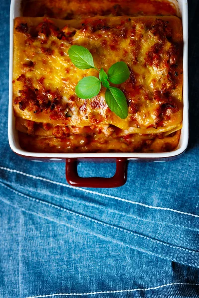 Italian Food. Lasagna plate. Top view. — Stock Photo, Image