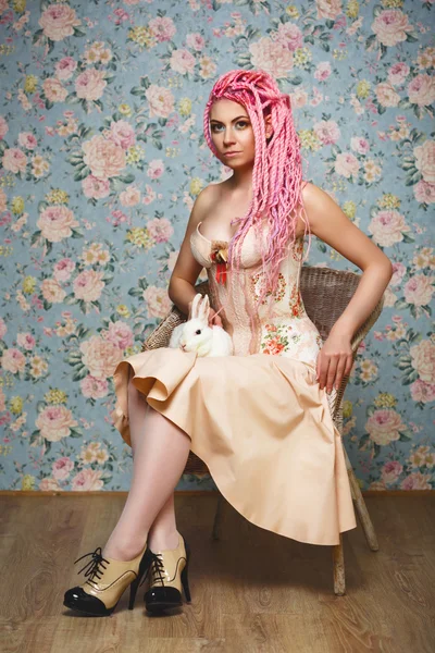 Young woman with dreadlocks wearing corset — Stock Photo, Image