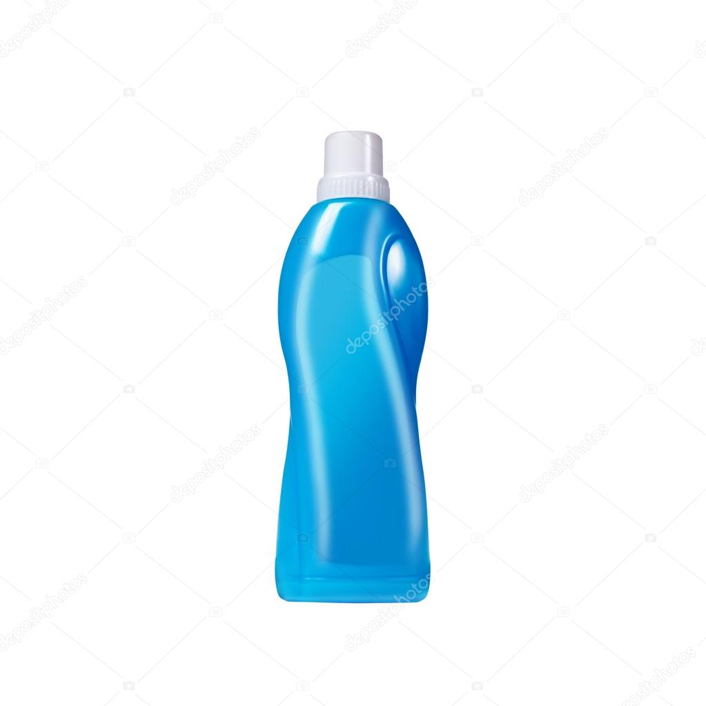 Softener in blue plastic bottle isolated on white