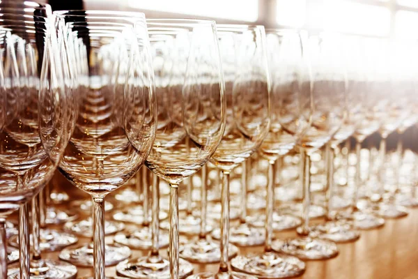 Rows of shiny empty high glasses — Stock Photo, Image