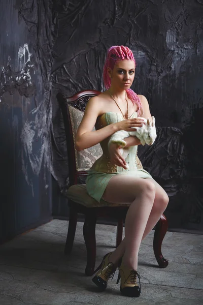 Young woman with dreadlocks wearing corset — Stock Photo, Image