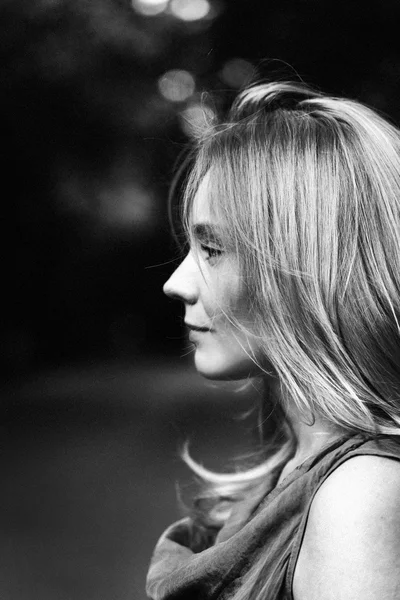 Beautiful black and white portrait of young woman