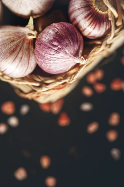 Food Background with Garlic Close Up — Stock Photo, Image