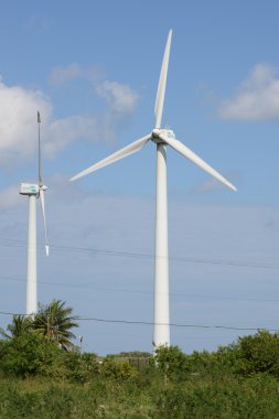 Rüzgar türbinleri elektrik üreten yeşil çayır