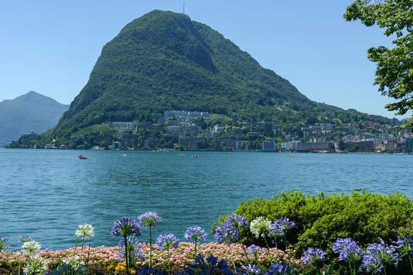 Lugano, Switzerland - View of the bay and mount Salvatore — Stock Photo, Image