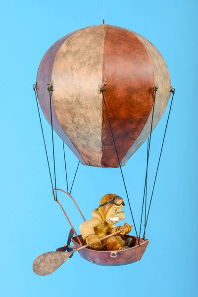 Toy Hot Air Balloon Isolated Blue Background — Stock Photo, Image
