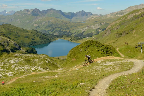 Jochpass Schweiz August 2018 Mountainbiker Auf Der Flow Strecke Vom — Stockfoto