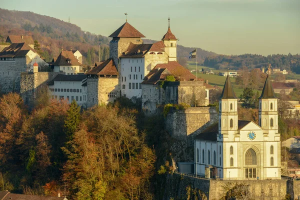 Het Middeleeuwse Fort Kerk Van Aarburg Zwitserland — Stockfoto