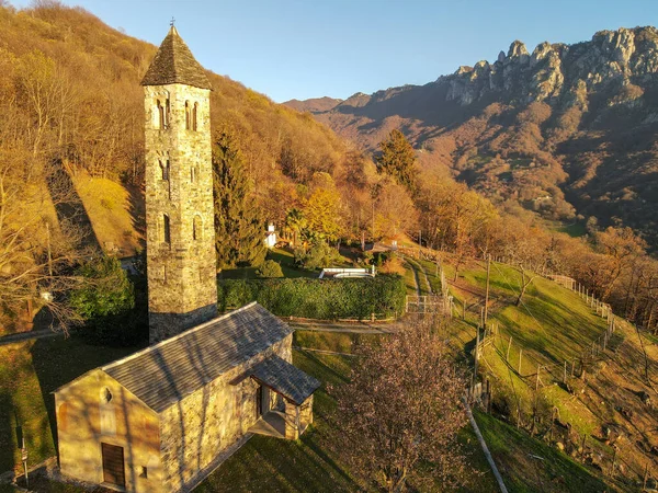 Luchtfoto Bij Kerk Van Saint Martino Colla Vallei Bij Lugano — Stockfoto