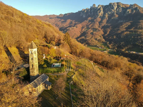 Luchtfoto Bij Kerk Van Saint Martino Colla Vallei Bij Lugano — Stockfoto