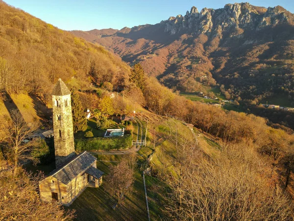 Vue Aérienne Église Saint Martino Sur Vallée Colla Près Lugano — Photo