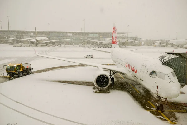 Zurich Suisse Janvier 2021 Arrêt Avion Raison Chutes Neige Aéroport — Photo