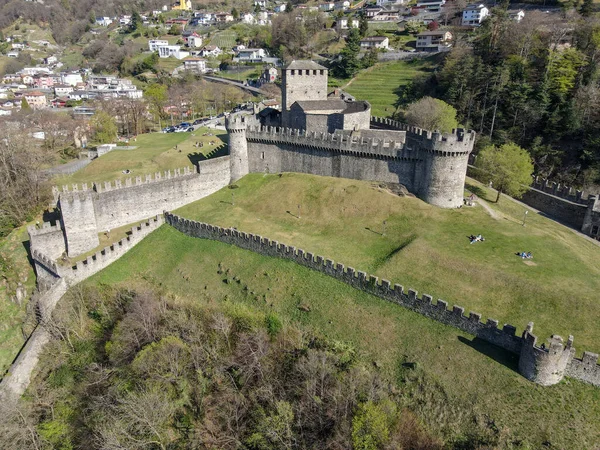 Aerial View Montebello Castle Bellinzona Swiss Alps Unesco World Heritage — Stock Photo, Image