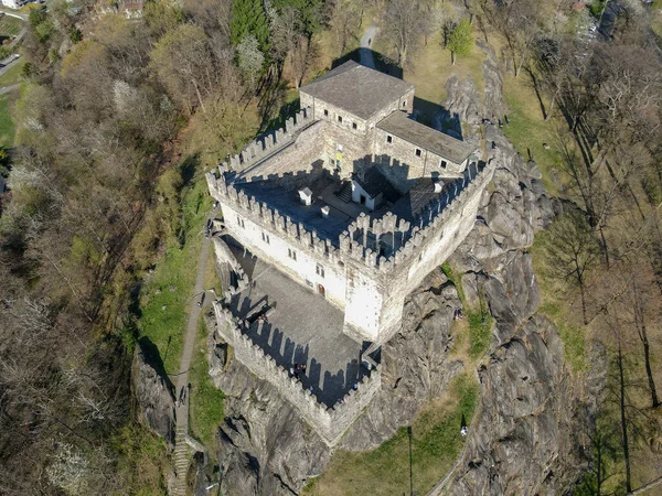 Vista Aérea Castillo Sasso Corbaro Bellinzona Los Alpes Suizos Patrimonio —  Fotos de Stock