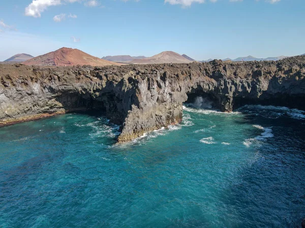 Flygfoto Vid Kusten Los Hervideros Lanzarote Spanien — Stockfoto