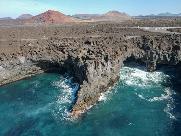 Flygfoto Vid Kusten Los Hervideros Lanzarote Spanien — Stockfoto