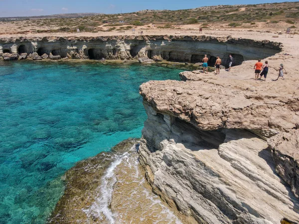 Ayia Napa Cyprus May 2021 People Visiting Coast Caves Ayia — Stock Photo, Image