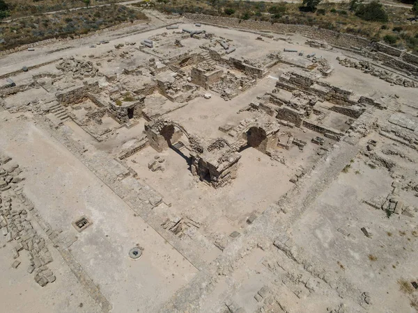 Vista Drone Nas Ruínas Saranda Kolones Pafos Ilha Chipre — Fotografia de Stock