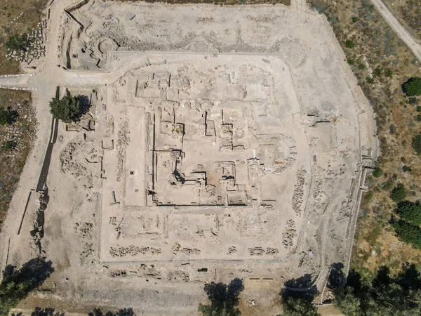 Vista Drone Nas Ruínas Saranda Kolones Pafos Ilha Chipre — Fotografia de Stock
