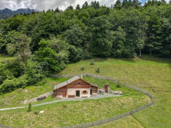 Vue Par Drone Chalet Alpin Village Heidi Sur Maienfeld Sur — Photo