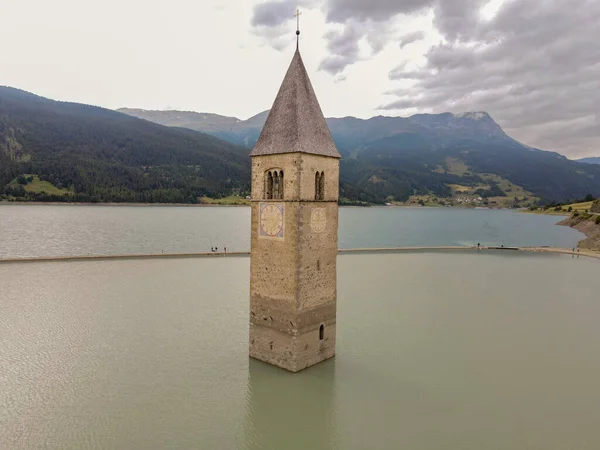 Bell Tower Submerged Waters Dam Resia South Tyrol Italy — Stock Photo, Image