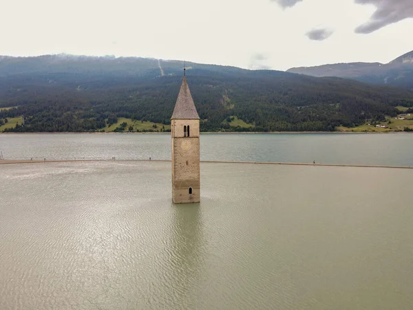 Bell Tower Submerged Waters Dam Resia South Tyrol Italy — Stock Photo, Image