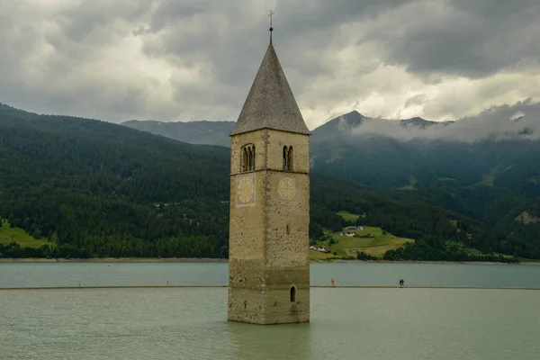 Bell Tower Submerged Waters Dam Resia South Tyrol Italy — Stock Photo, Image