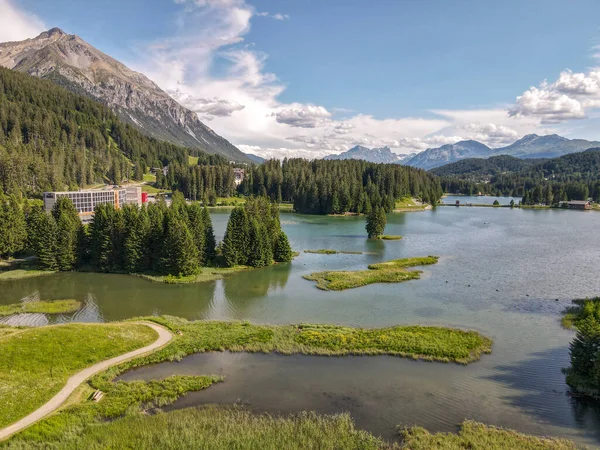 Vista Drone Lago Valbella Nos Alpes Suíços — Fotografia de Stock