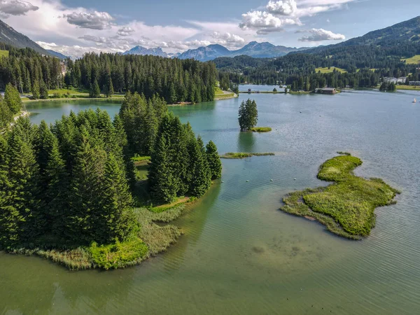 Vista Drone Lago Valbella Nos Alpes Suíços — Fotografia de Stock
