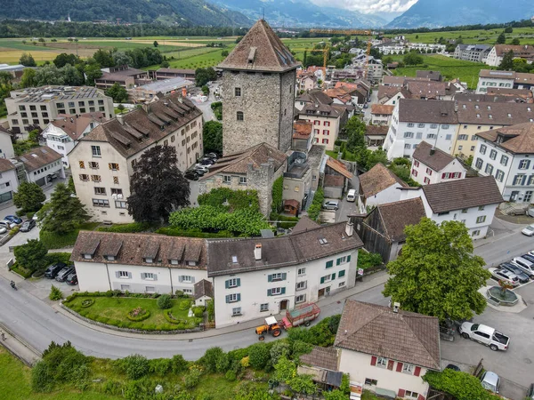 Vista Del Dron Castillo Meienfeld Meienfeld Los Alpes Suizos — Foto de Stock