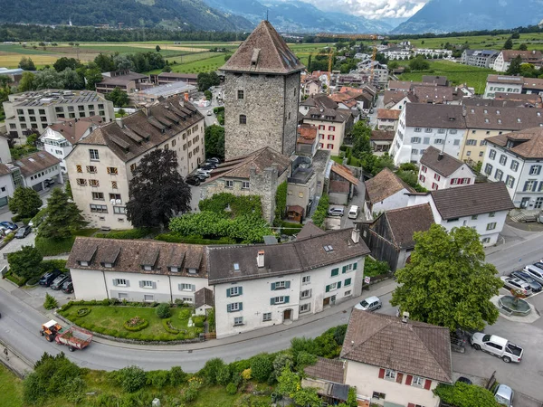 Vista Del Dron Castillo Meienfeld Meienfeld Los Alpes Suizos — Foto de Stock