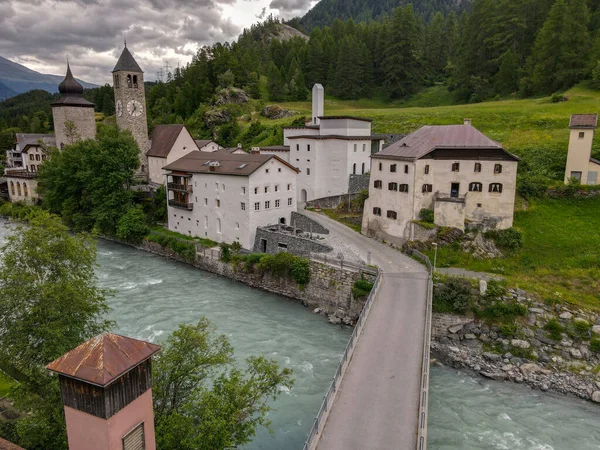 Drone View Village Susch Swiss Alps — Stock Photo, Image