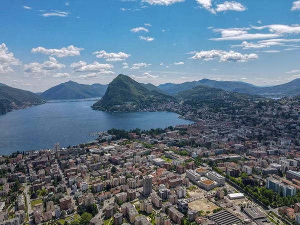 Drone Lugano Suo Lago Nella Parte Italiana Della Svizzera — Foto Stock