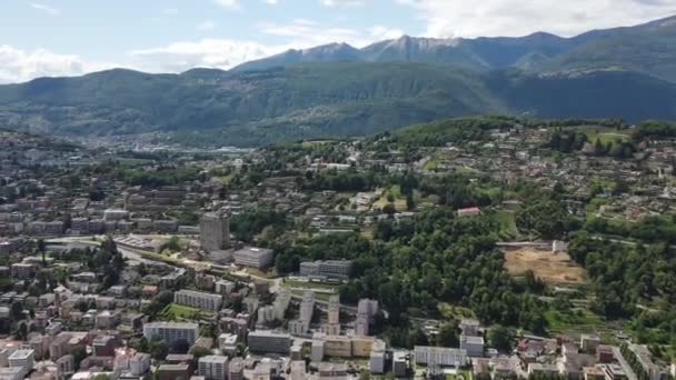 Вид Беспилотника Город Лугано Итальянской Части Швейцарии — стоковое видео