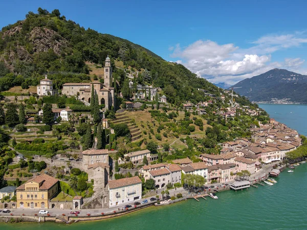 Sviçre Nin Italyan Kesimindeki Lugano Gölü Ndeki Morcote Köyünün Insansız — Stok fotoğraf