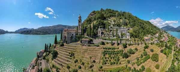 Drone Pohled Obec Morcote Jezeře Lugano Italské Části Švýcarska — Stock fotografie