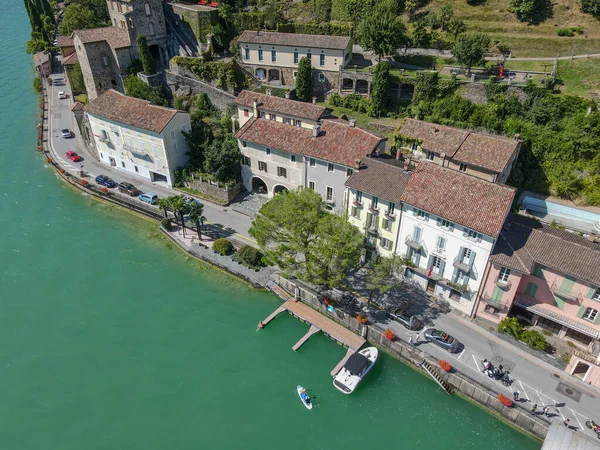 Widok Drona Miejscowości Morcote Nad Jeziorem Lugano Włoskiej Części Szwajcarii — Zdjęcie stockowe
