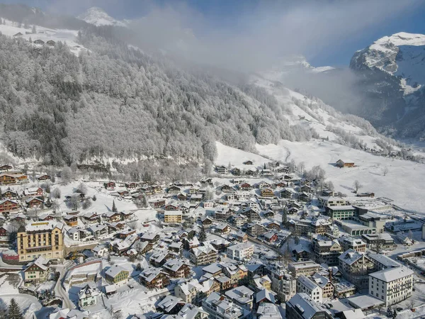 Panorama Invernale Nel Villaggio Engelberg Sulle Alpi Svizzere — Foto Stock