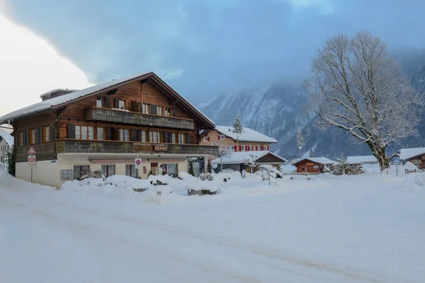 Vista Del Paisaje Invierno Pueblo Engelberg Los Alpes Suizos — Foto de Stock