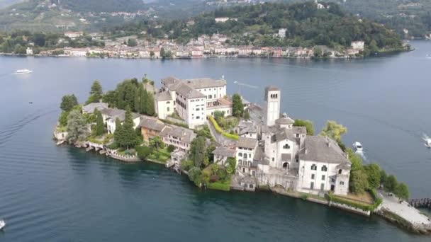 Vista Drone Ilha San Giulio Lago Orta Itália — Vídeo de Stock