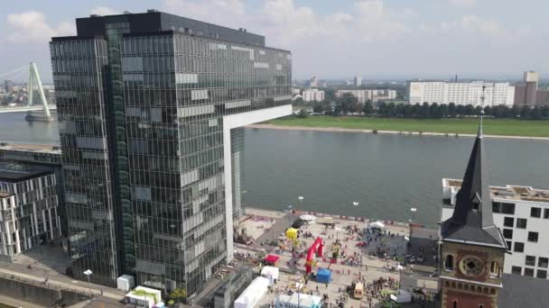 Vista Del Dron Kranhaus Edificio Moderno Colonia Alemania — Vídeos de Stock