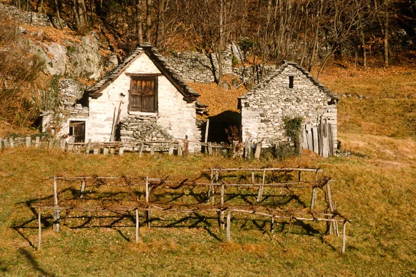 Deux chalets typiques de la vallée de la Maggia — Photo