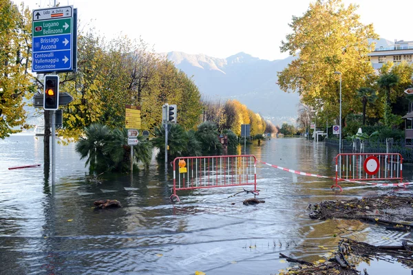 Inundation of lake Maggiore at Locarno — Stock Photo, Image