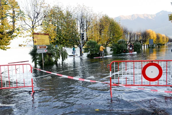 Inundation of lake Maggiore at Locarno — Stock Photo, Image