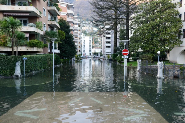 Inundation of lake Maggiore at Locarno — Stock Photo, Image